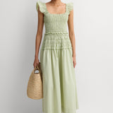 Faithfull - Catalina Midi Dress Micro Check Pistachio