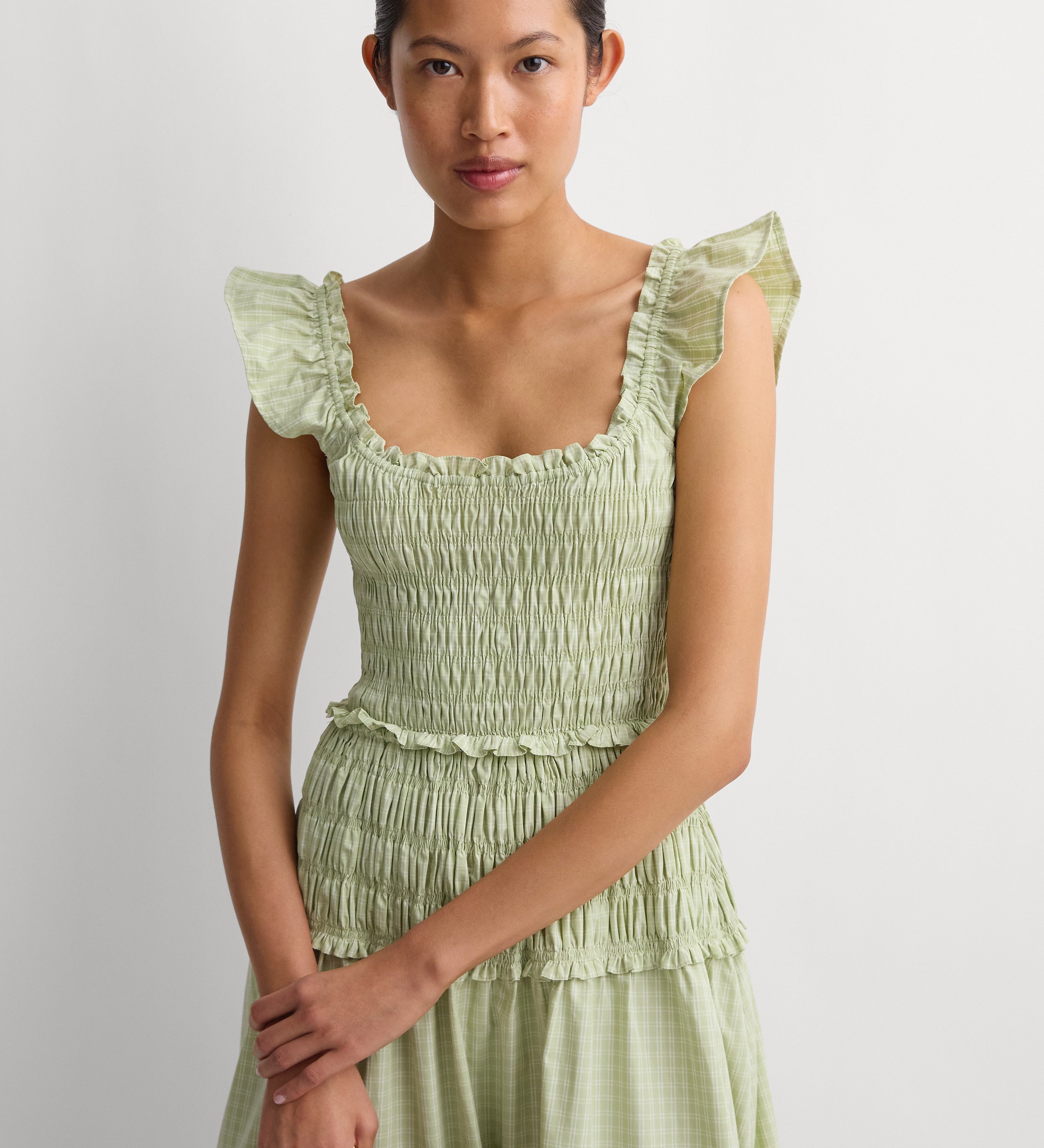 Faithfull - Catalina Midi Dress Micro Check Pistachio