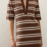 Faithfull - Santiago Polo Dress Ombre Stripe Macro Carob