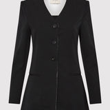 St. Agni - Raw Edge Collarless Blazer - Black