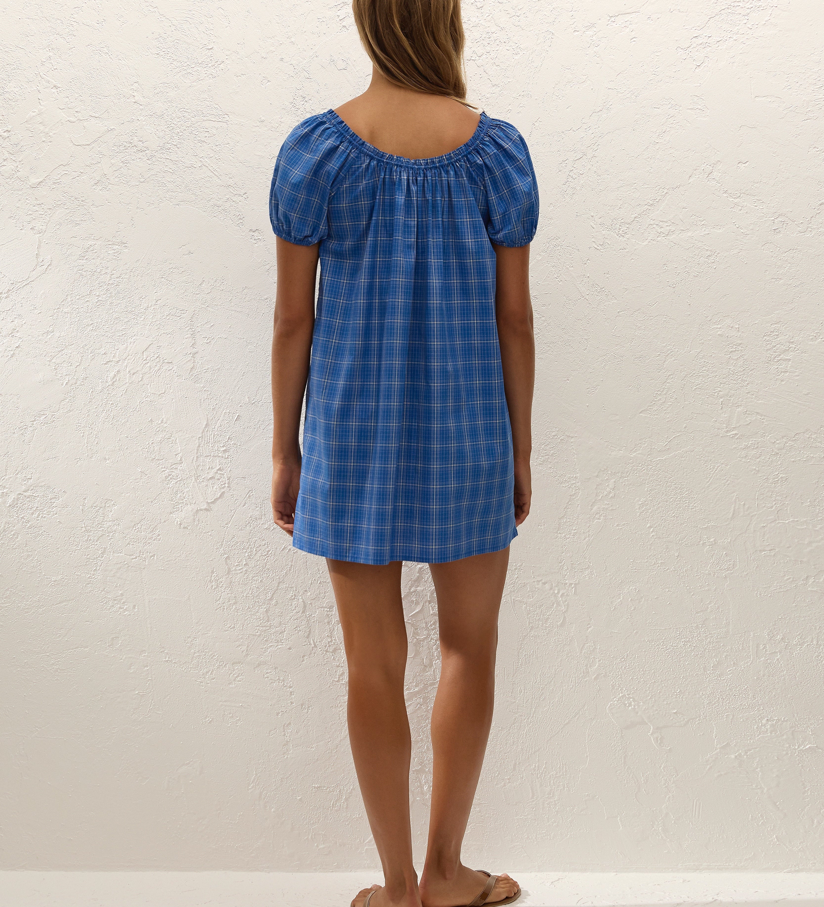 Faithfull - Costa Mini Dress Flor Check Cobalt