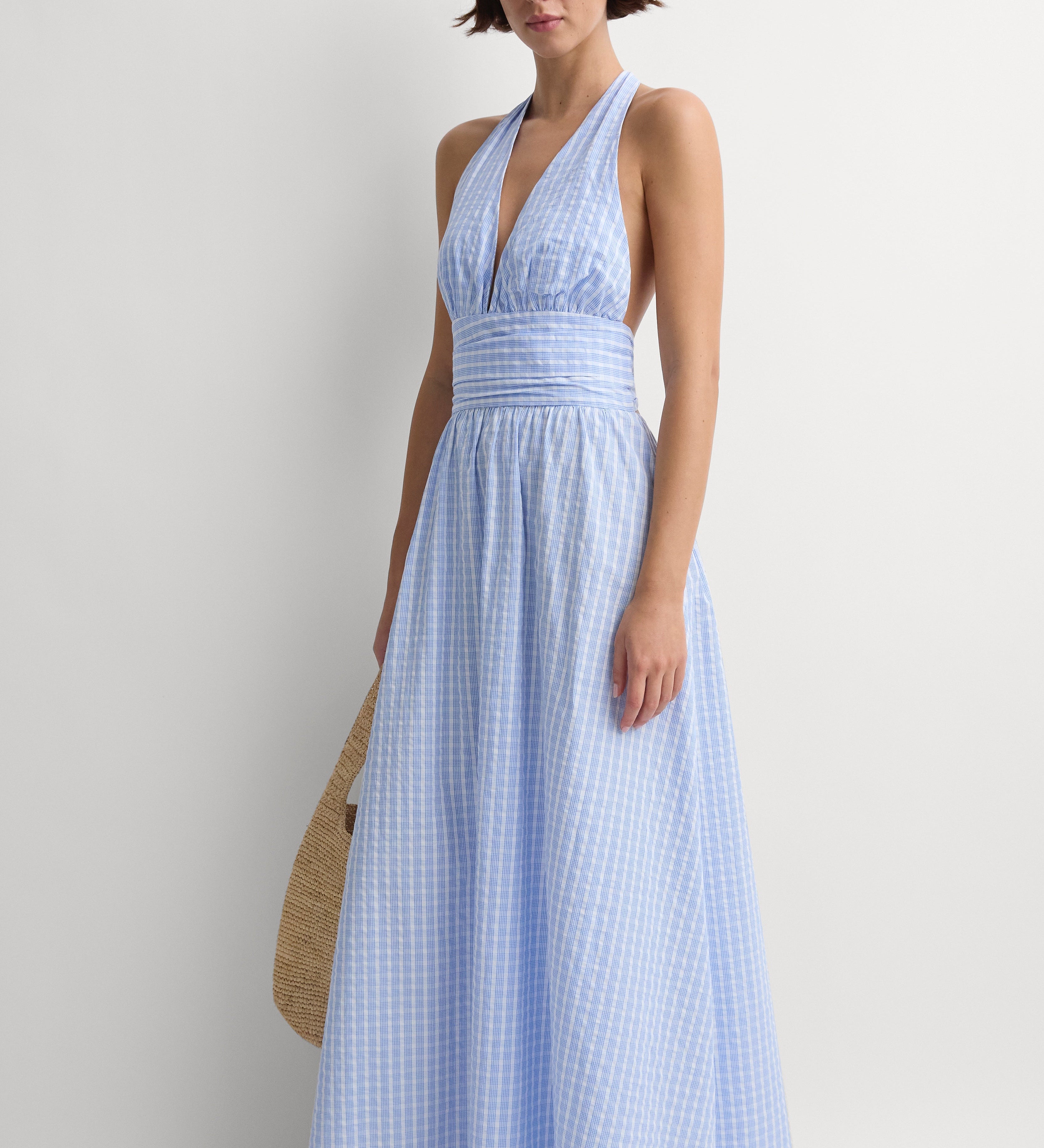 Faithfull - Lido Maxi Dress Paloma Check Light Blue White