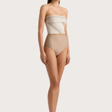 Faithfull - Jean Swim Top Futura Stripe Taupe - Final Sale