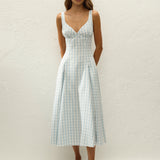 Faithfull - Adalee Midi Dress Gingham Sky Blue