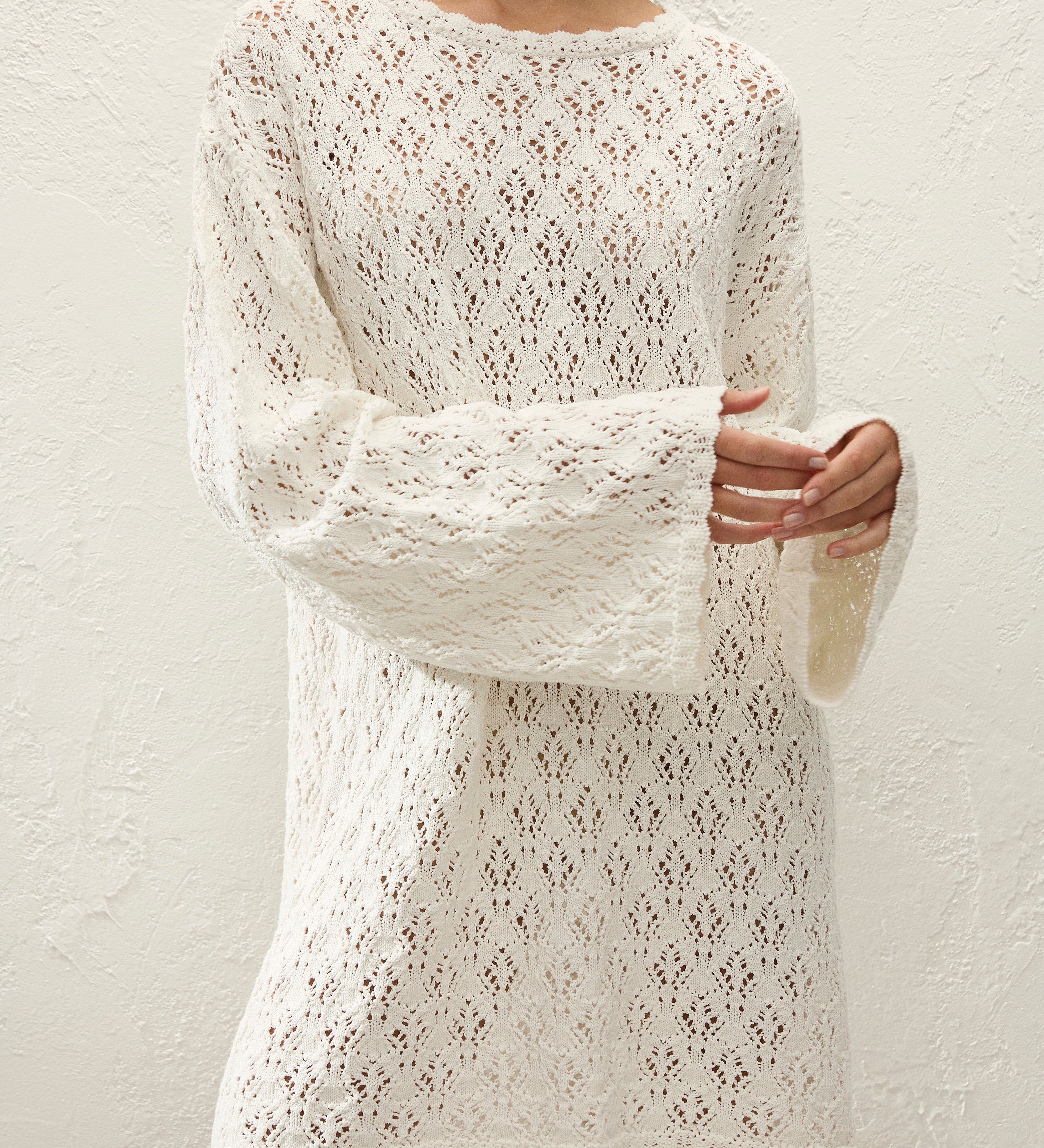 Faithfull - Romina Mini Dress Pointelle Knit Vintage White