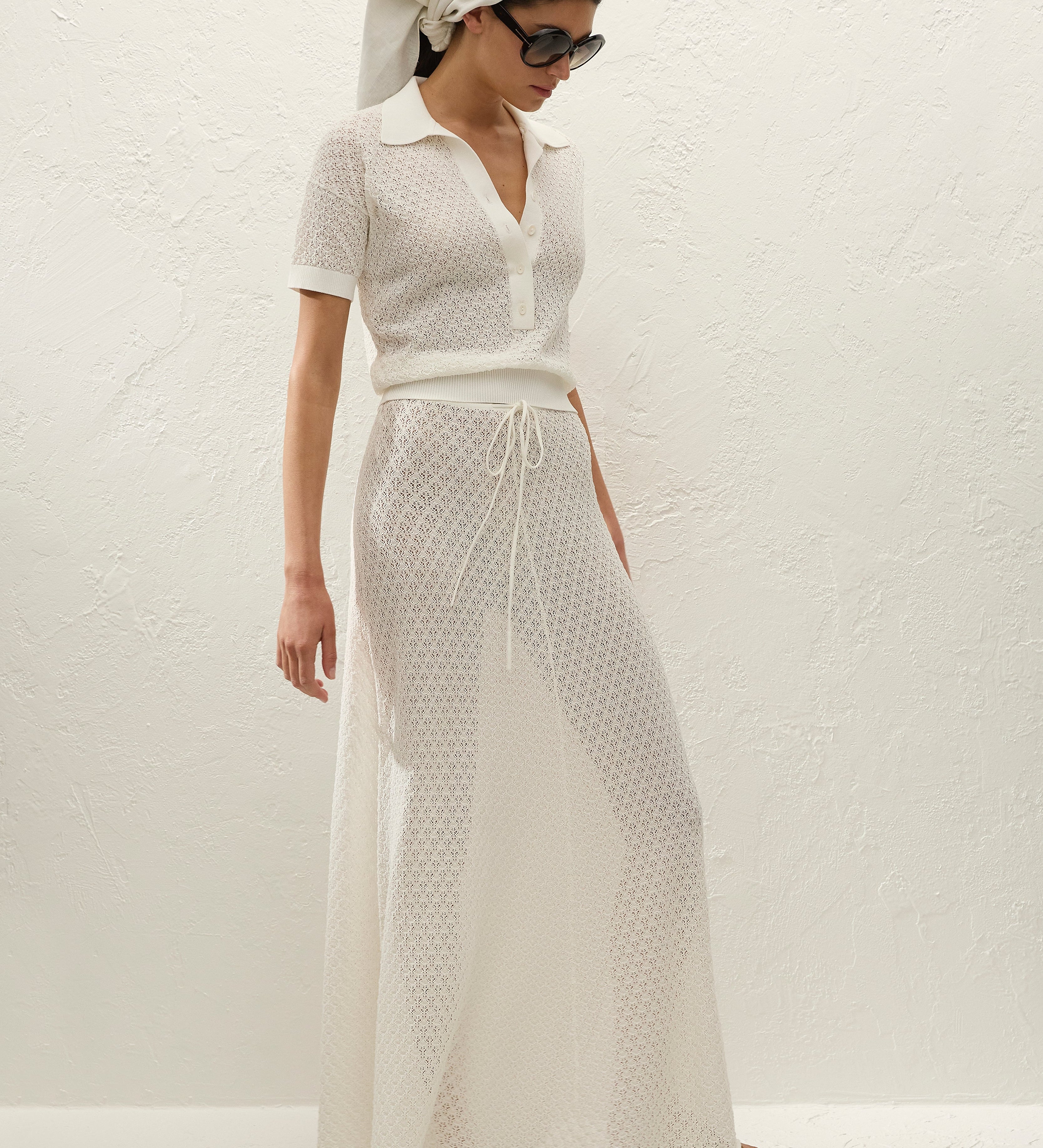 Faithfull - Lenna Polo Top Pointelle Lace Vintage White