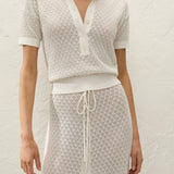 Faithfull - Lenna Polo Top Pointelle Lace Vintage White