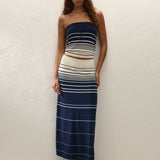 Faithfull - Casia Maxi Skirt Navy Cream Stripe