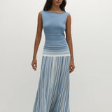 Faithfull - Xyla Maxi Dress Accordion Stripe Mineral Blue