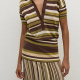 Faithfull - Sable Polo Shirt Espresso Pine Stripe
