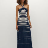 Faithfull - Axel Maxi Dress Accordion Stripe Cream Navy - Final Sale