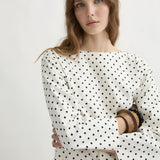 Posse - BEA LONG SLEEVE DRESS - CREAM BLACK POLKA DOT