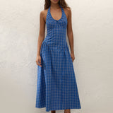 Faithfull - Del Ros Midi Dress Flor Check Cobalt