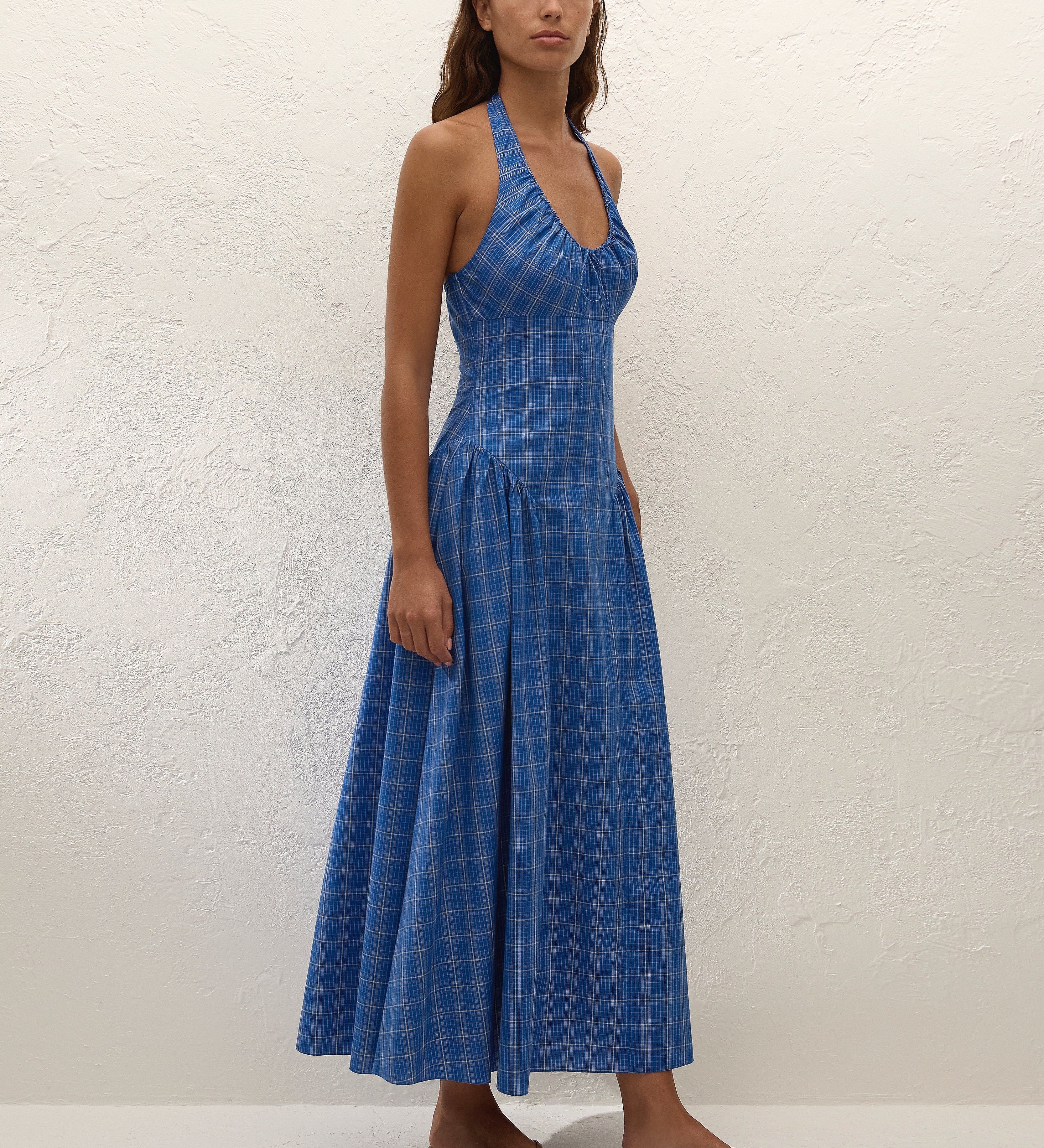 Faithfull - Del Ros Midi Dress Flor Check Cobalt