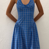 Faithfull - Del Ros Midi Dress Flor Check Cobalt