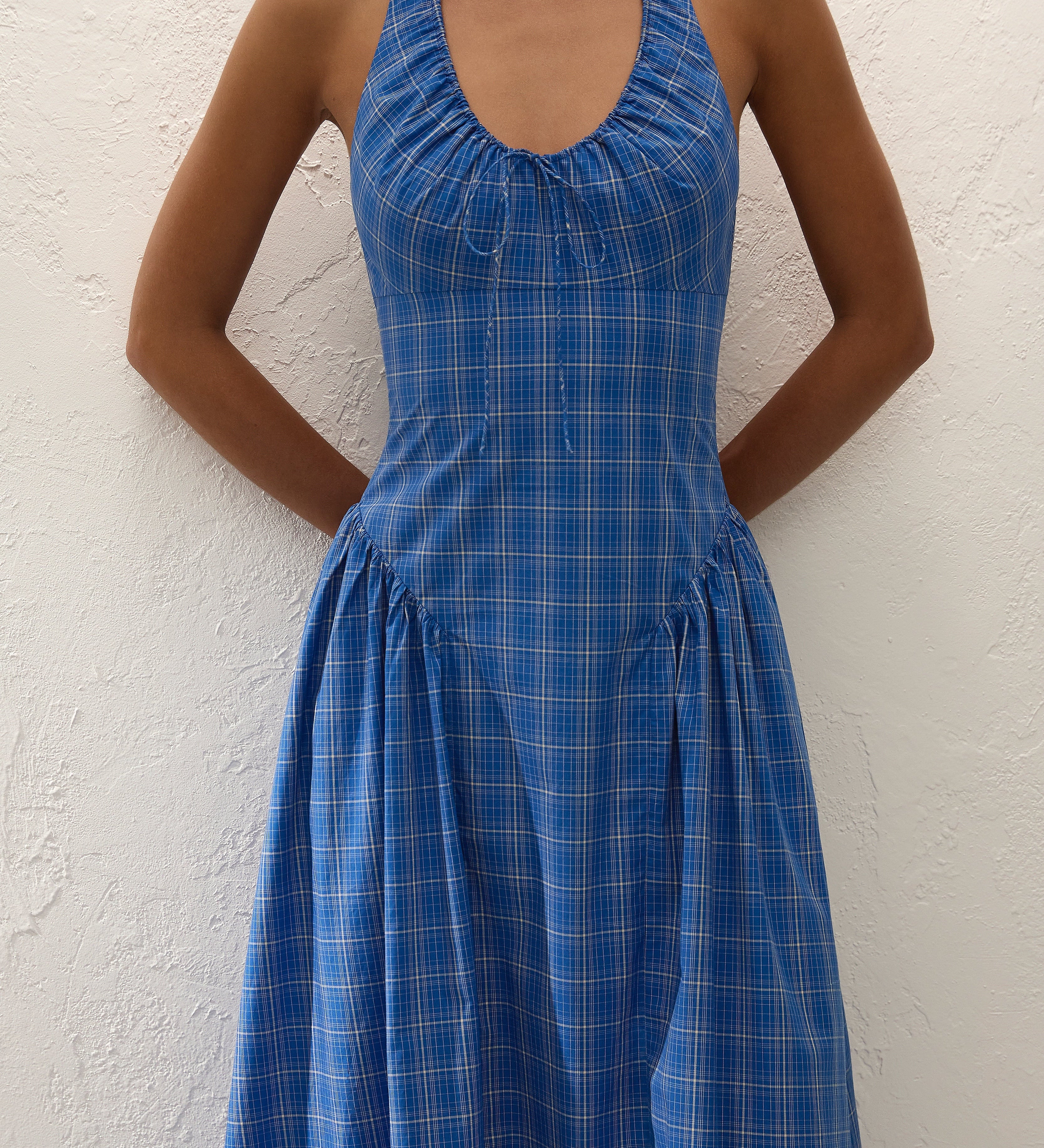 Faithfull - Del Ros Midi Dress Flor Check Cobalt
