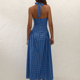 Faithfull - Del Ros Midi Dress Flor Check Cobalt