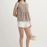 Posse - CALLIE BLOUSE - PETITE MOCHA GINGHAM
