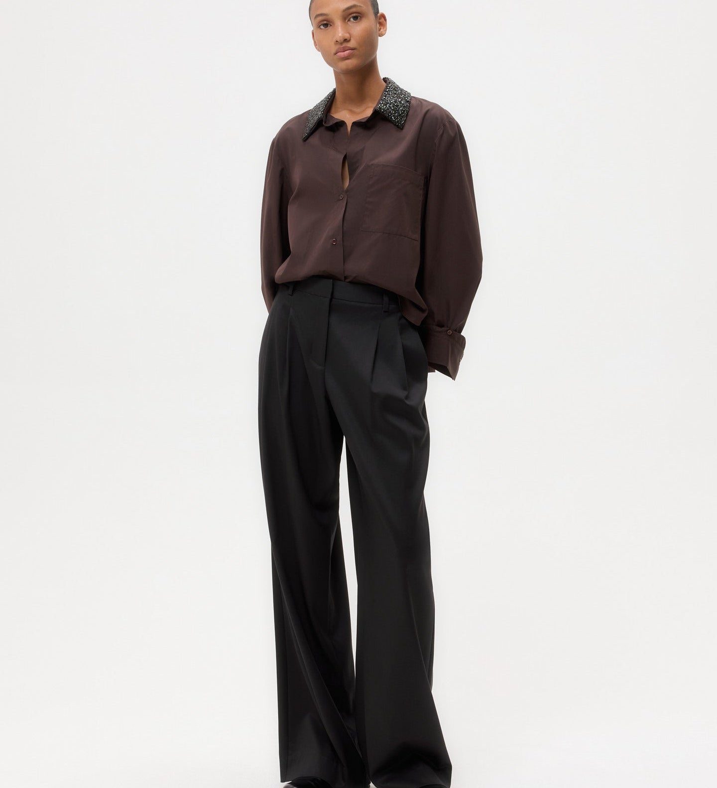 TWP - Dude Shirt With Crystal Collar in Super Compact Poplin