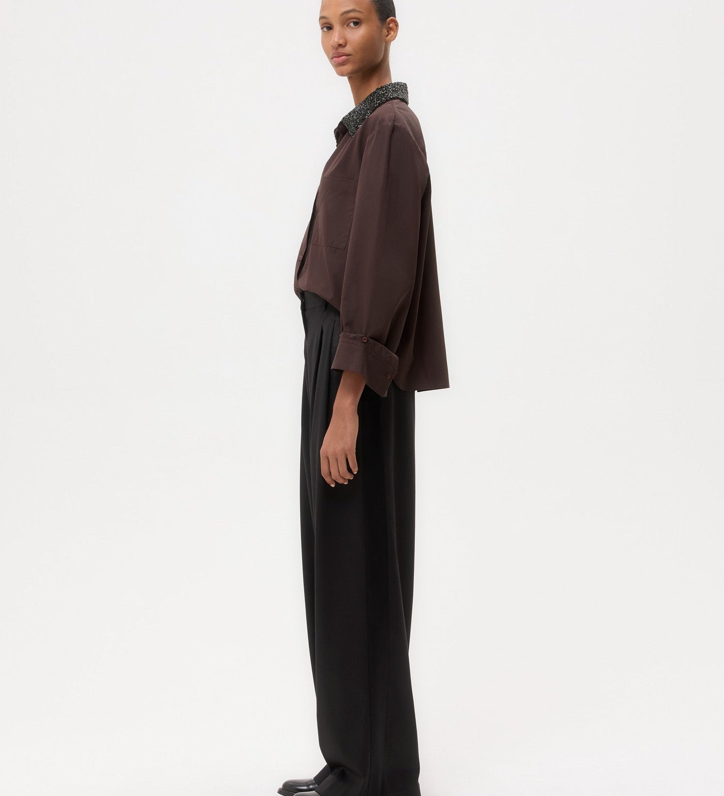 TWP - Dude Shirt With Crystal Collar in Super Compact Poplin