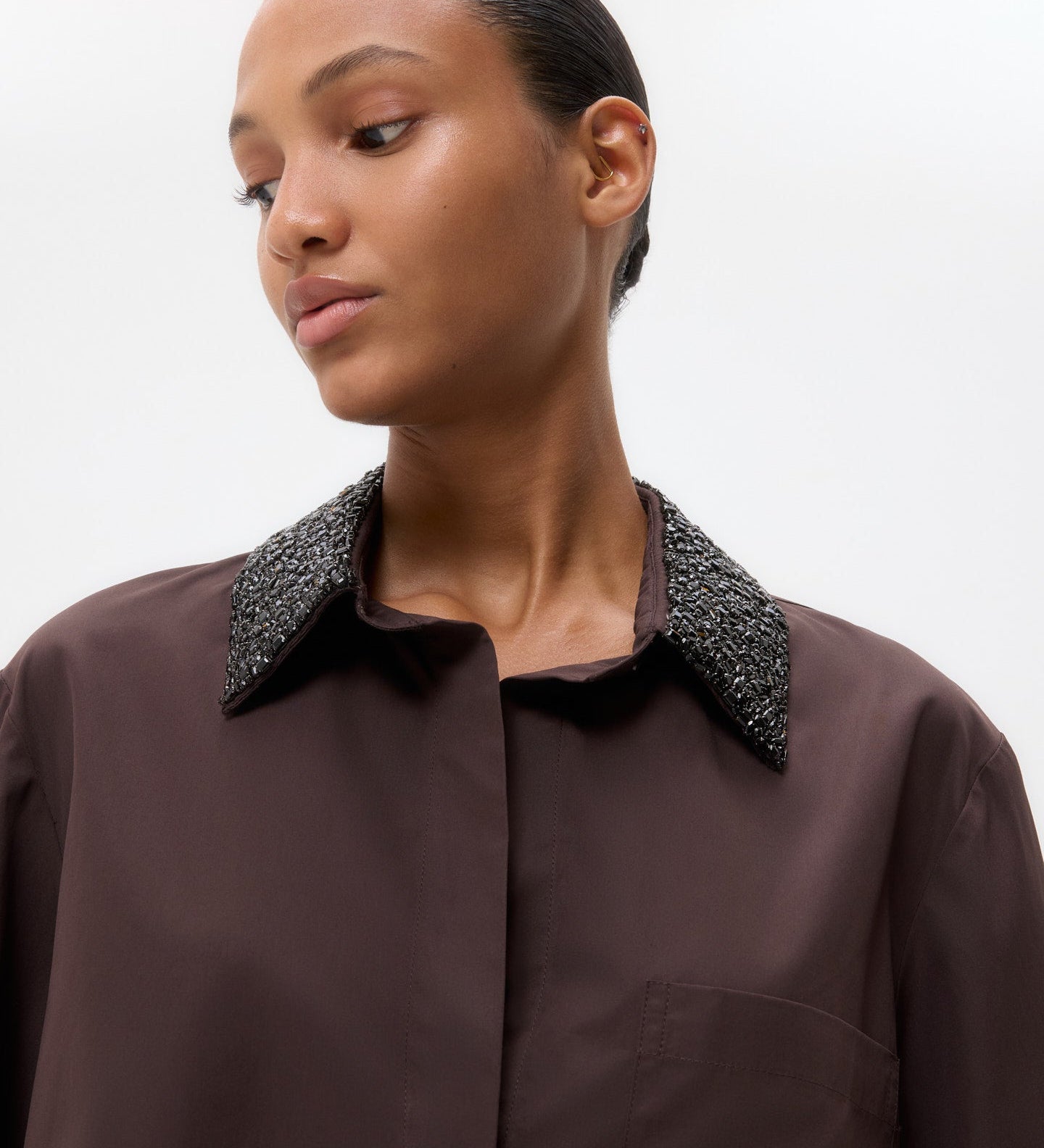 TWP - Dude Shirt With Crystal Collar in Super Compact Poplin