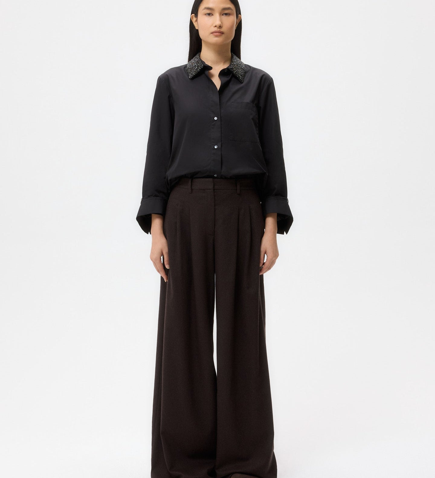 TWP - Dude Shirt With Crystal Collar in Super Compact Poplin