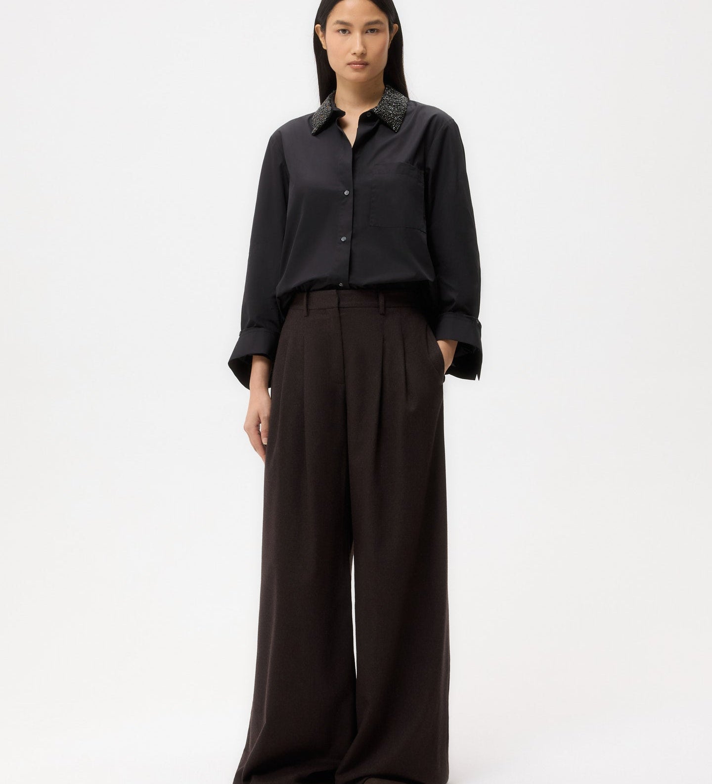 TWP - Dude Shirt With Crystal Collar in Super Compact Poplin