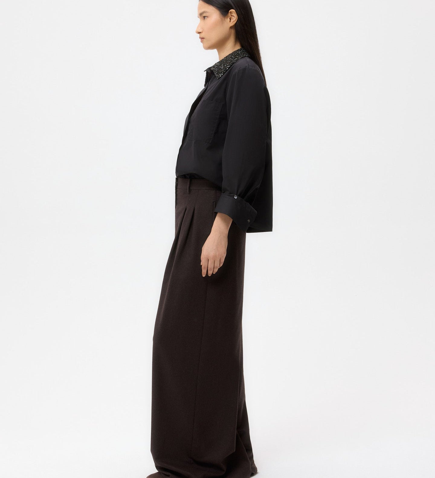 TWP - Dude Shirt With Crystal Collar in Super Compact Poplin