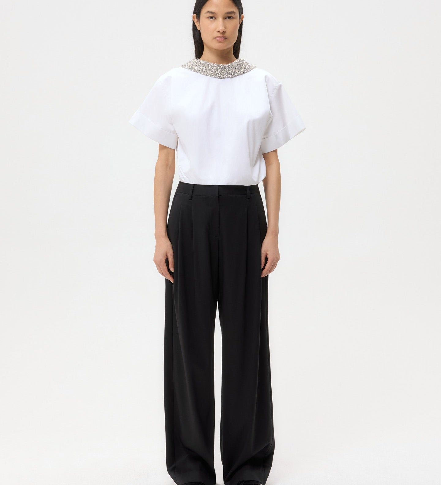 TWP - Forever and Always Reversible Shirt With Crystal Collar in Super Compact Poplin