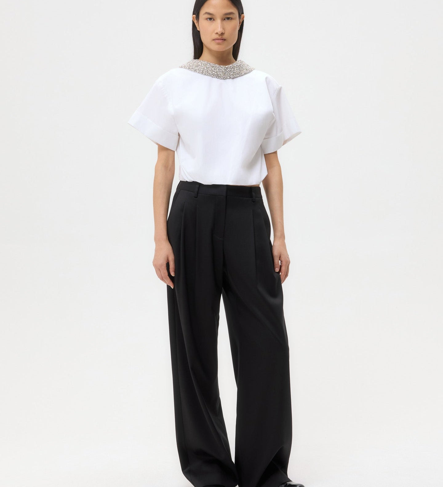 TWP - Forever and Always Reversible Shirt With Crystal Collar in Super Compact Poplin