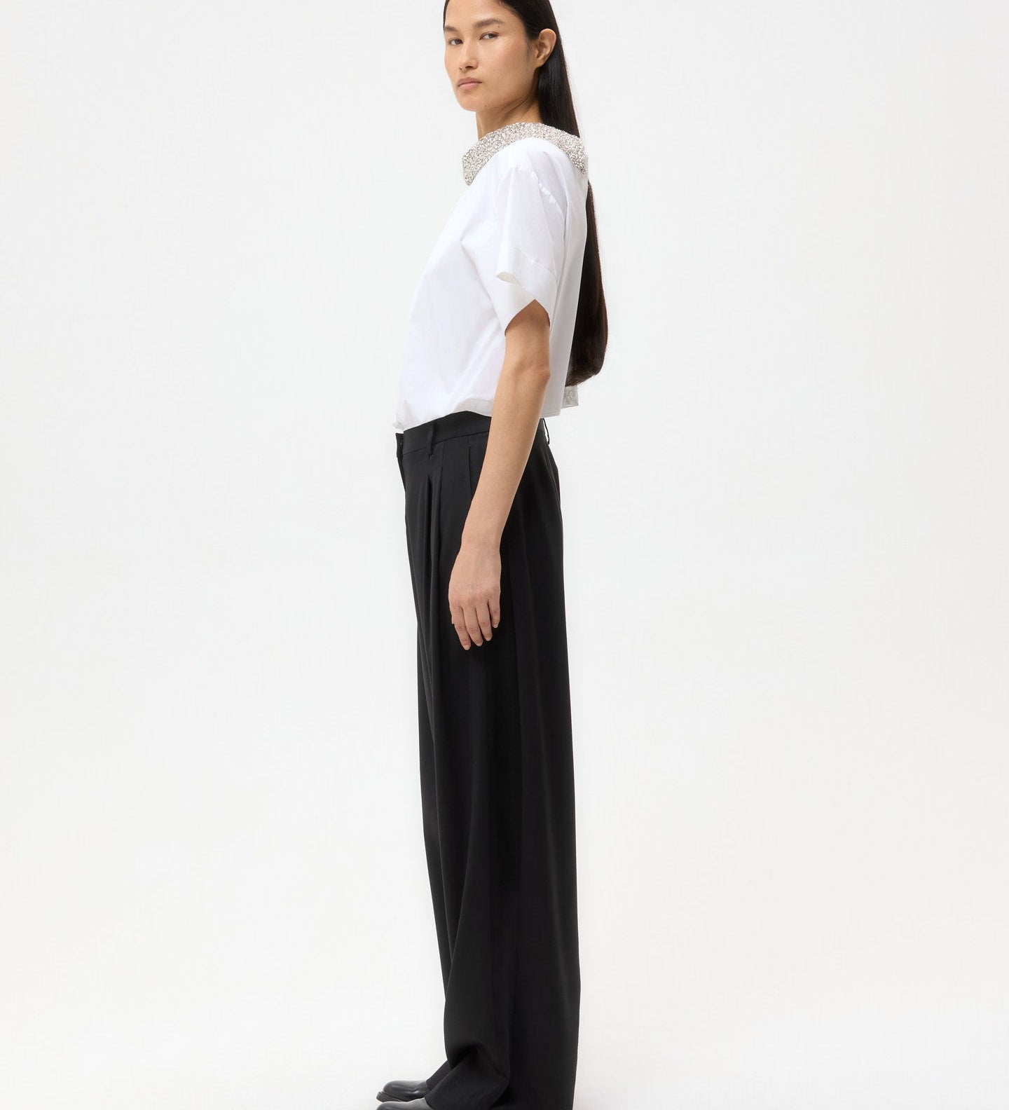 TWP - Forever and Always Reversible Shirt With Crystal Collar in Super Compact Poplin