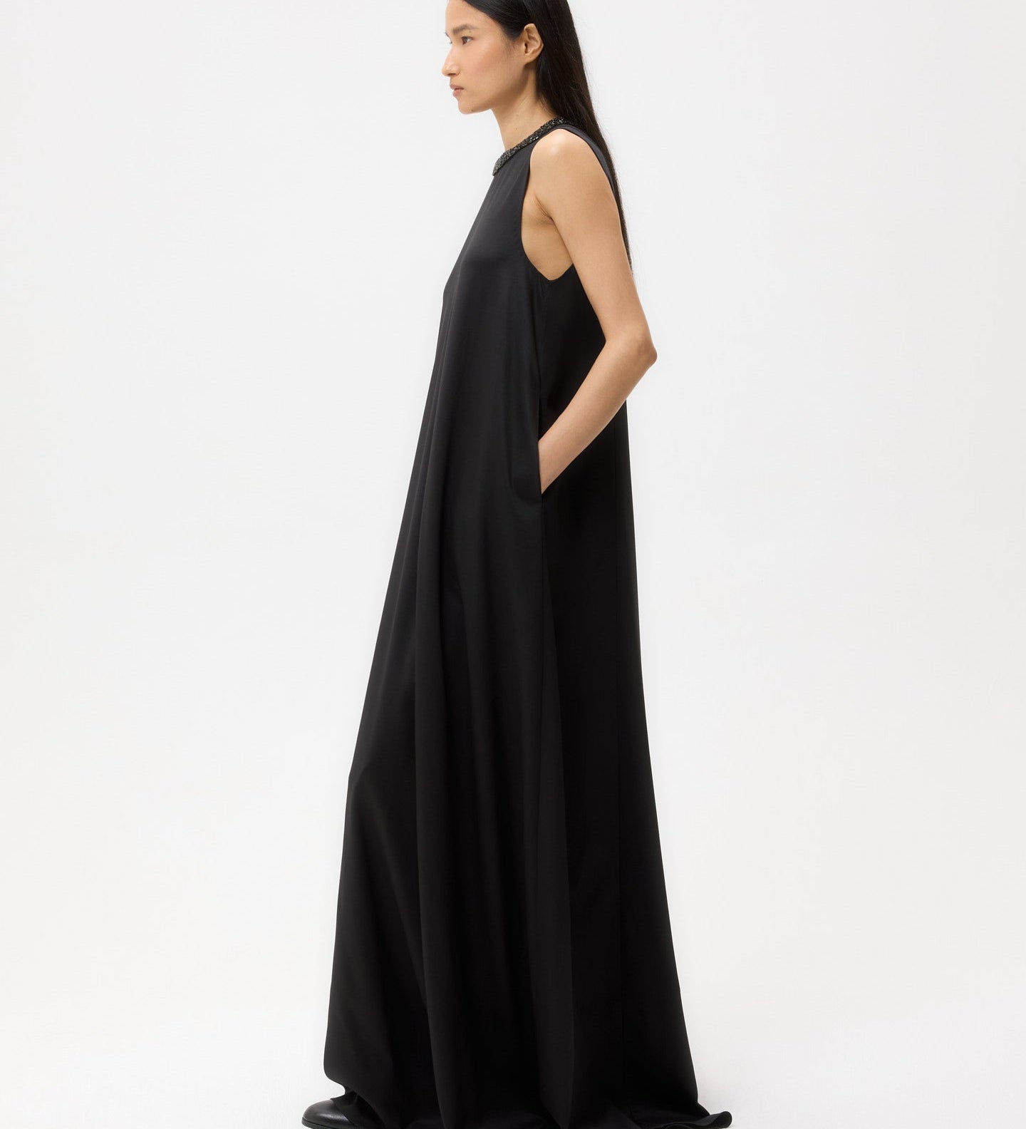 TWP - Capitol Dress With Crystal Collar in Silk Finish Twill