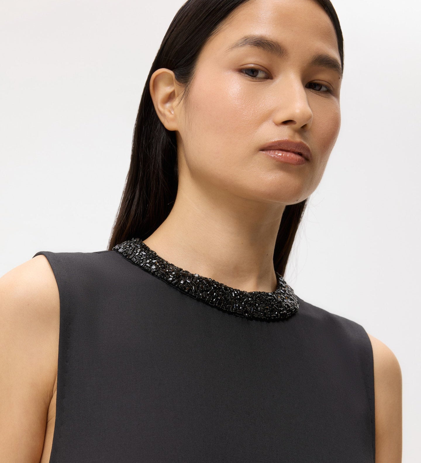 TWP - Capitol Dress With Crystal Collar in Silk Finish Twill