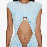 Christopher Esber - Bezel Quartz Disconnect Short Sleeve Mini Dress