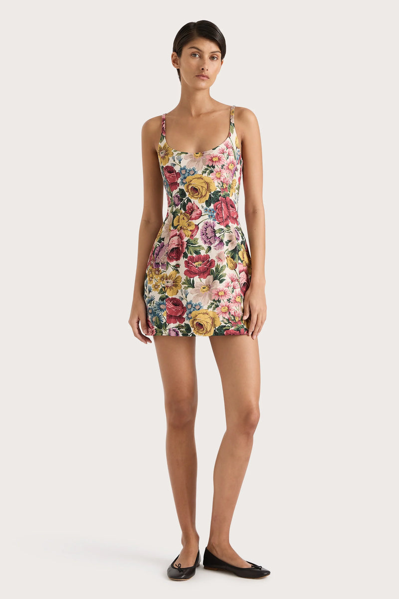 faithfull the brand sanne mini dress in Pink,Green inspired multi Color:BeigeFloral tight short dress Button Front Organic Maxi