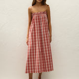 Faithfull - Gerta Midi Dress Ines Check Terra Rosso