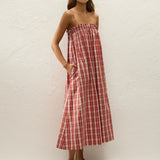 Faithfull - Gerta Midi Dress Ines Check Terra Rosso