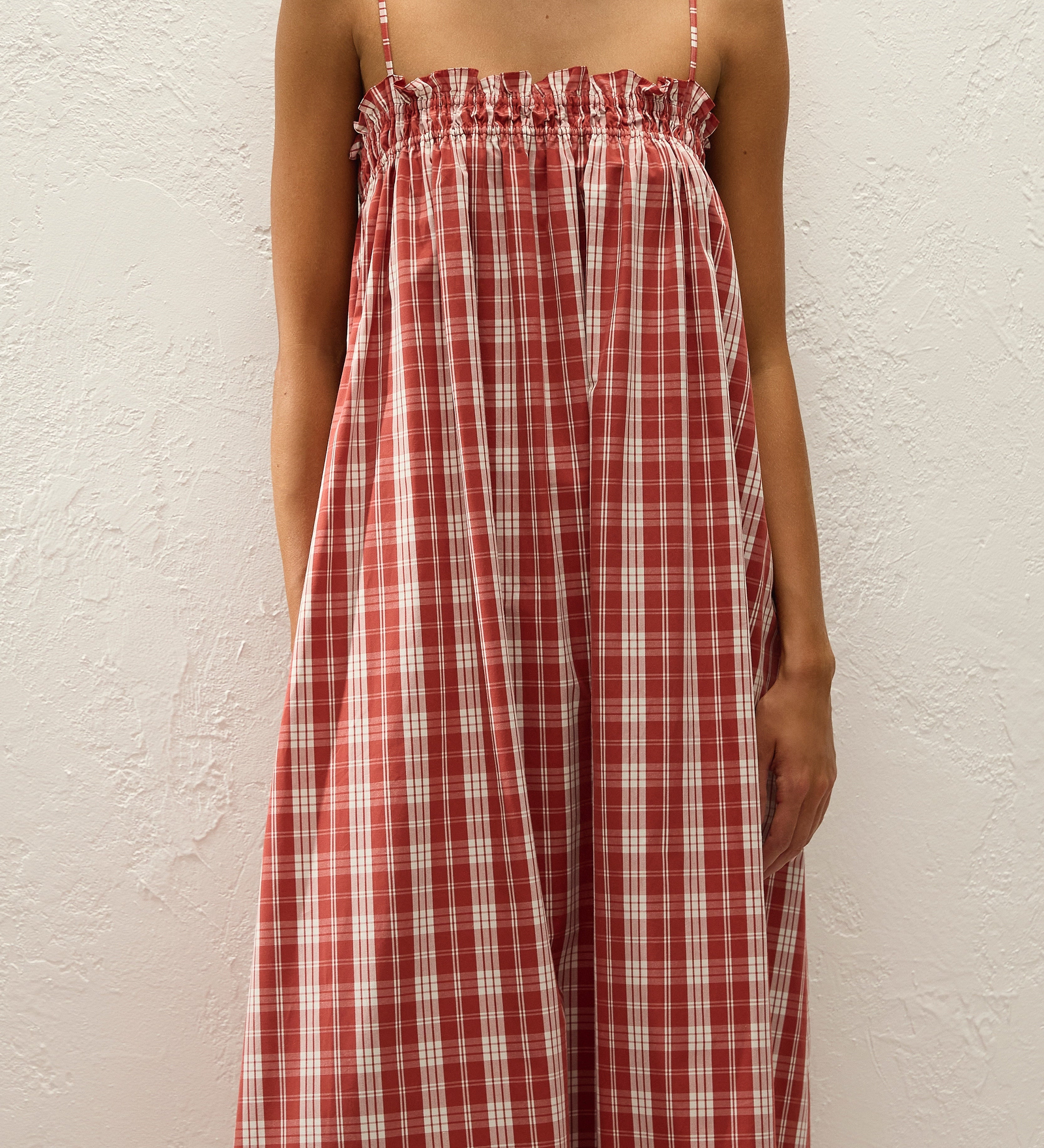 Faithfull - Gerta Midi Dress Ines Check Terra Rosso