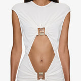 Christopher Esber - Bezel Quartz Disconnect Short Sleeve Mini Dress