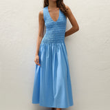 Faithfull - Palomar Midi Dress Mico Pinstripe Azul