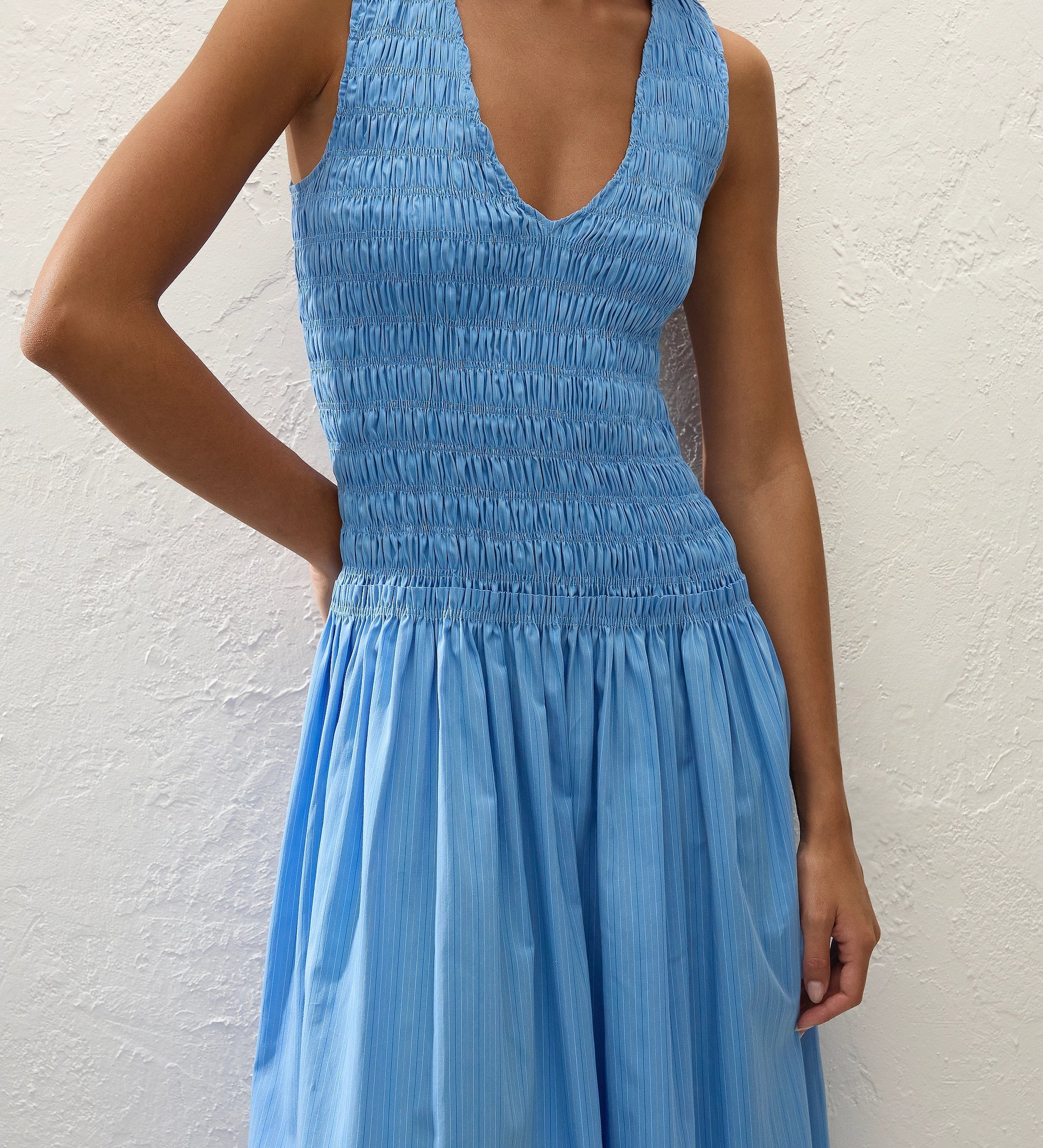 Faithfull - Palomar Midi Dress Mico Pinstripe Azul