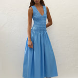 Faithfull - Palomar Midi Dress Mico Pinstripe Azul