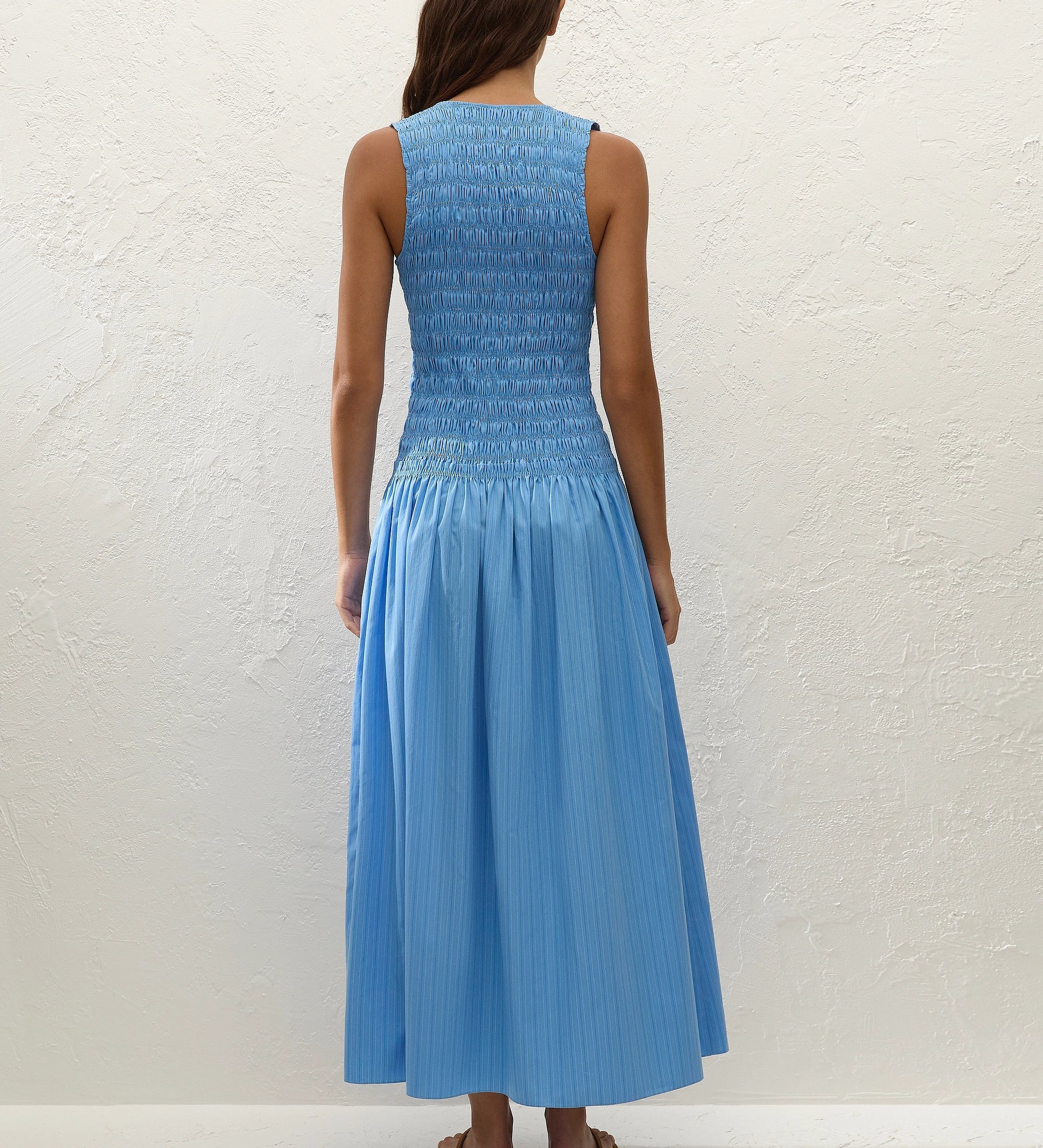 Faithfull - Palomar Midi Dress Mico Pinstripe Azul