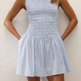 Faithfull - Martina Mini Dress Paloma Check Light Blue White