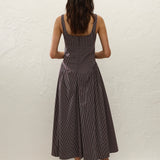 Faithfull - Olas Midi Dress Rocio Pinstripe Chocolate Plum
