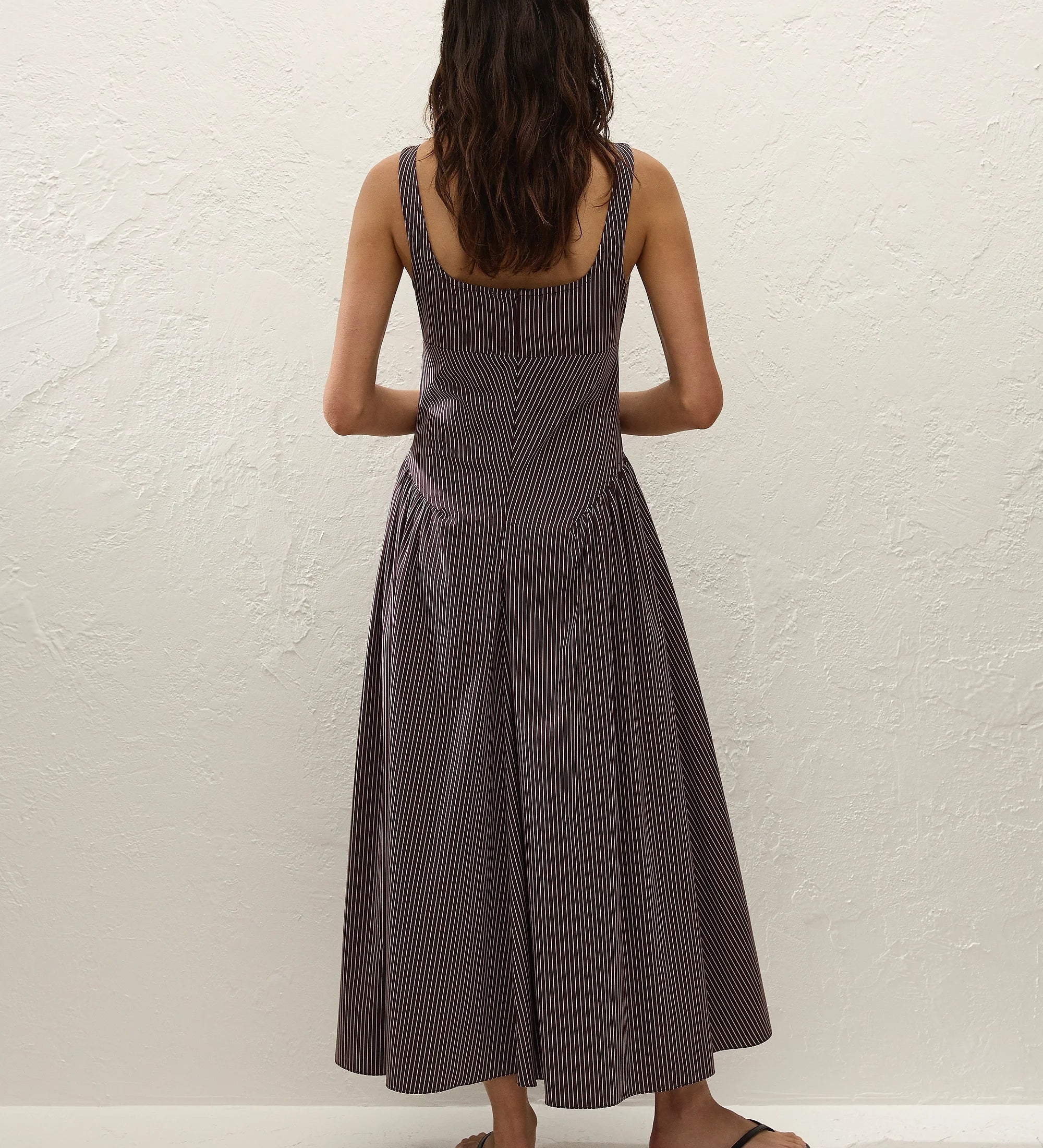 Faithfull - Olas Midi Dress Rocio Pinstripe Chocolate Plum