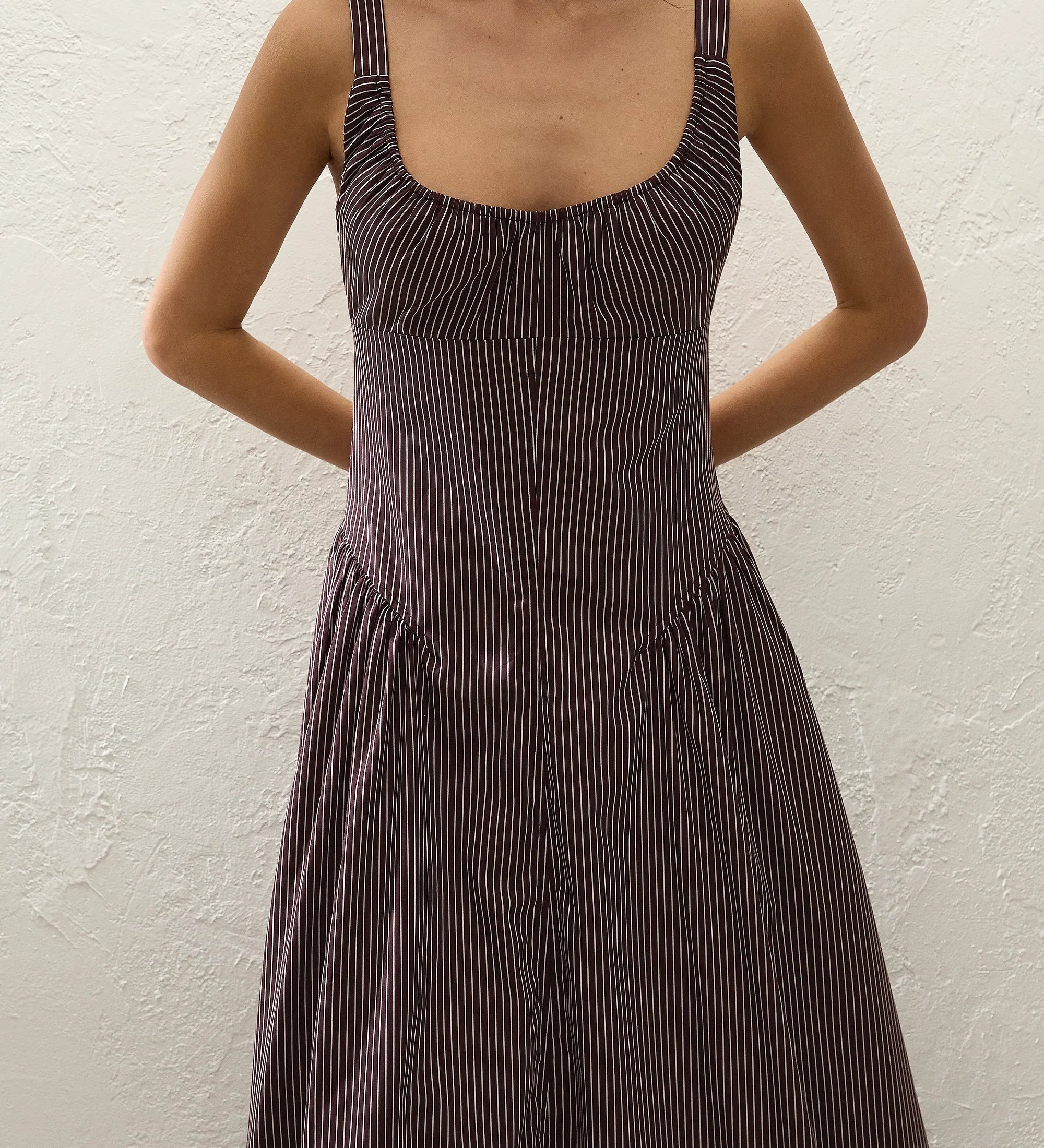 Faithfull - Olas Midi Dress Rocio Pinstripe Chocolate Plum