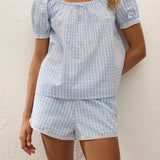 Faithfull - Lonny Top Paloma Check Light Blue White