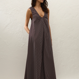 Faithfull - Pedrera Maxi Dress Rocio Pinstripe Chocolate Plum