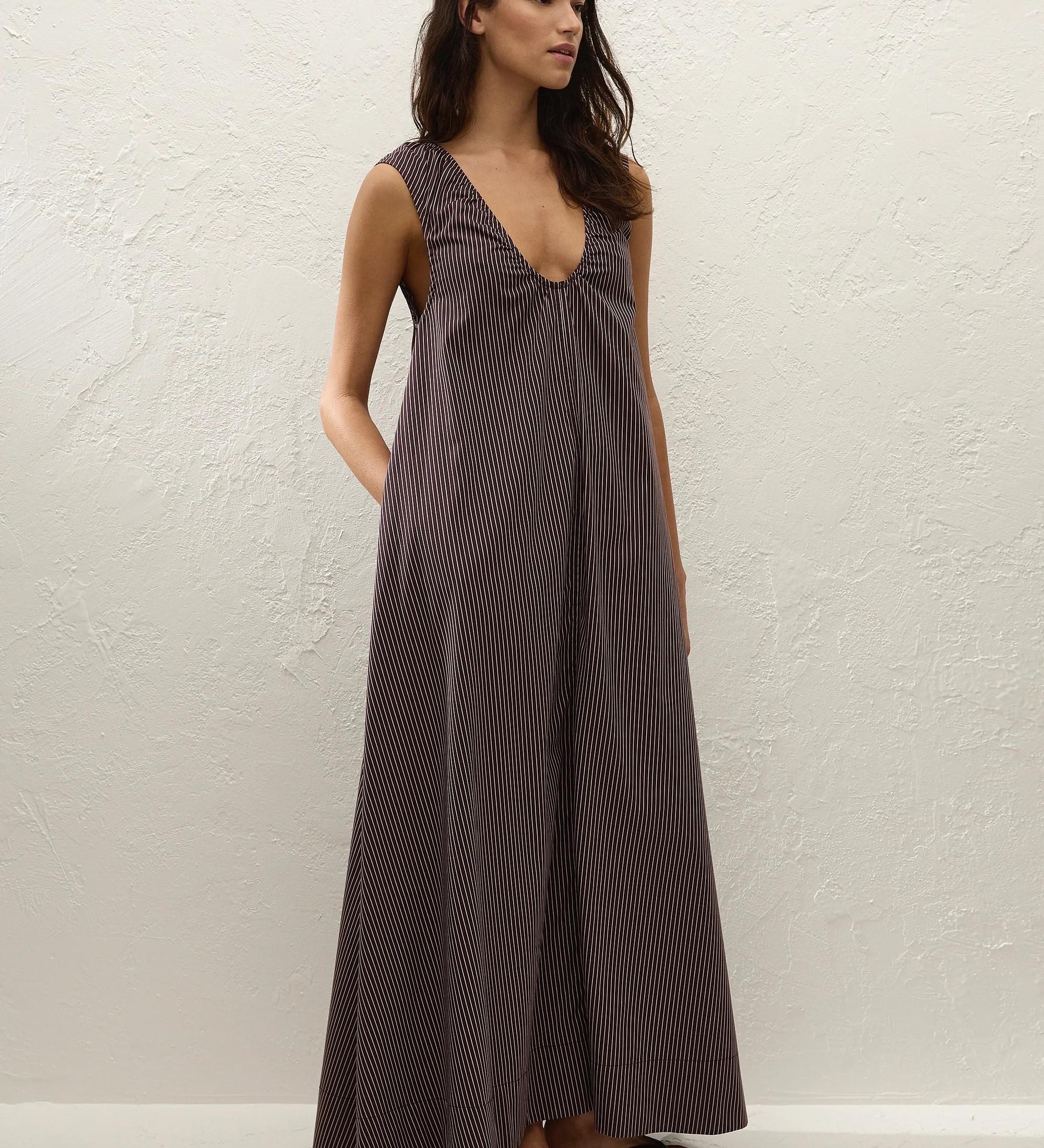 Faithfull - Pedrera Maxi Dress Rocio Pinstripe Chocolate Plum